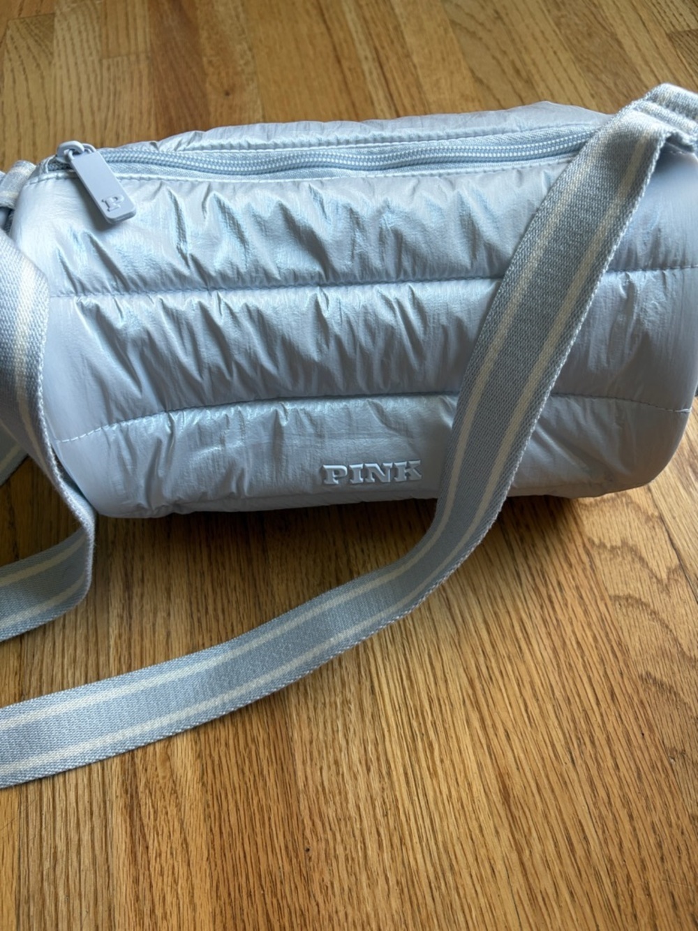 PINK mini duffle bag Light Blue Quilted Crossbody
